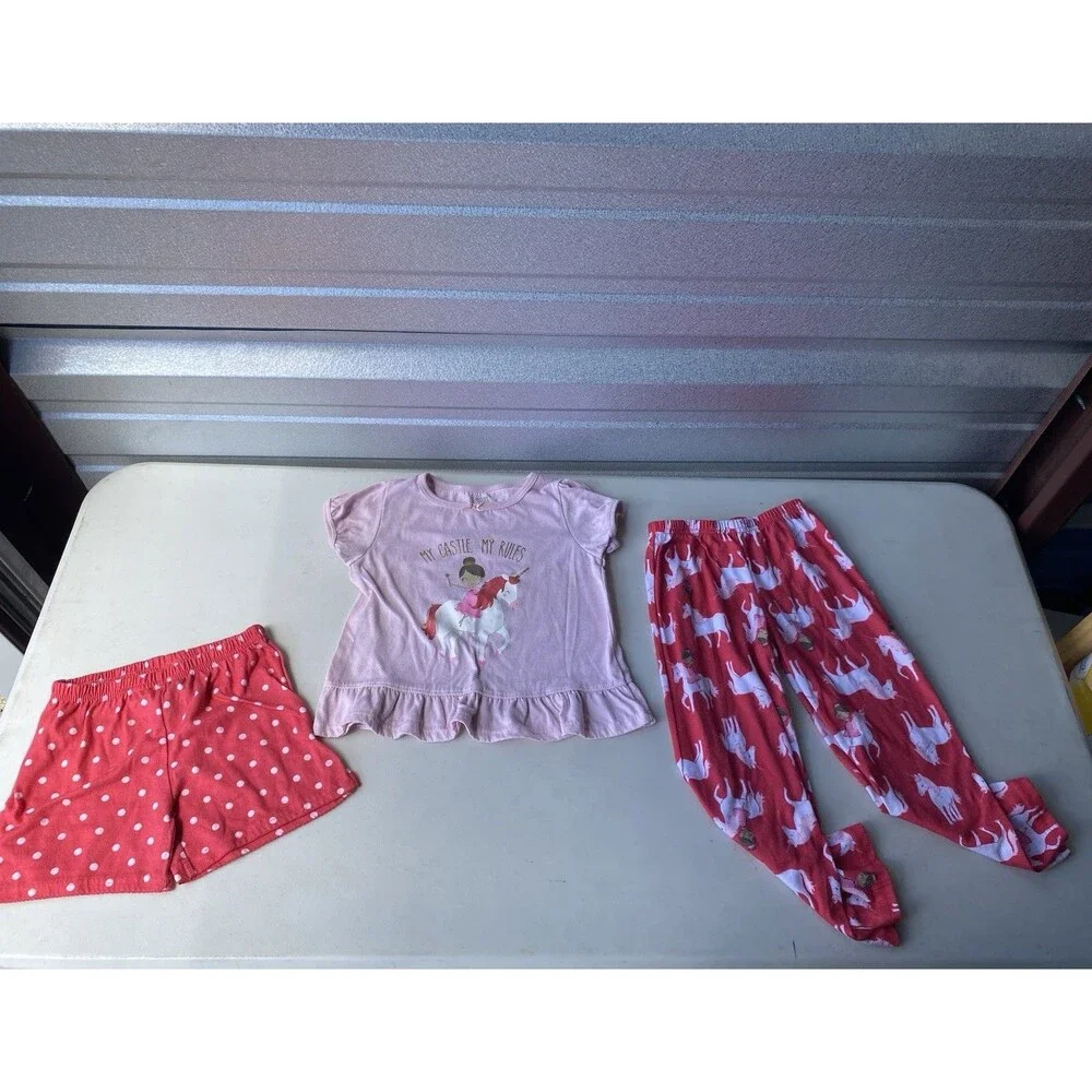Just One You Carters Girls Pajamas Lot 5T 3 Sets Cat Unicorn Leopard PJs 7 Pc